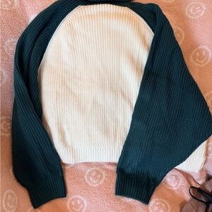 Two-Tone Green and Cream Women's Turtleneck Sweater